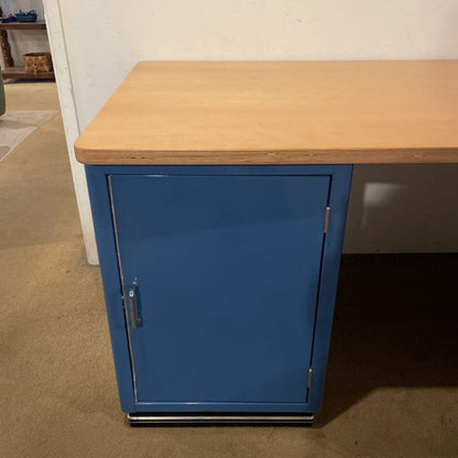 Vintage Muller Blue Metal Desk w Wood Top C DESKS