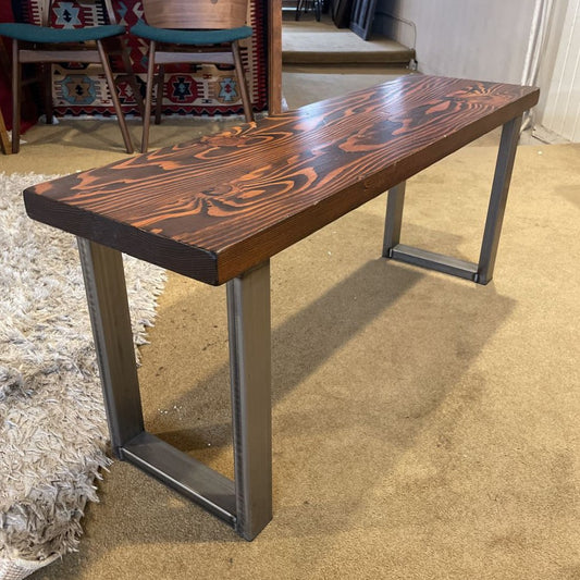 Dark Wood & Industrial Base Metal Leg Bench C ACCENT BENCHES