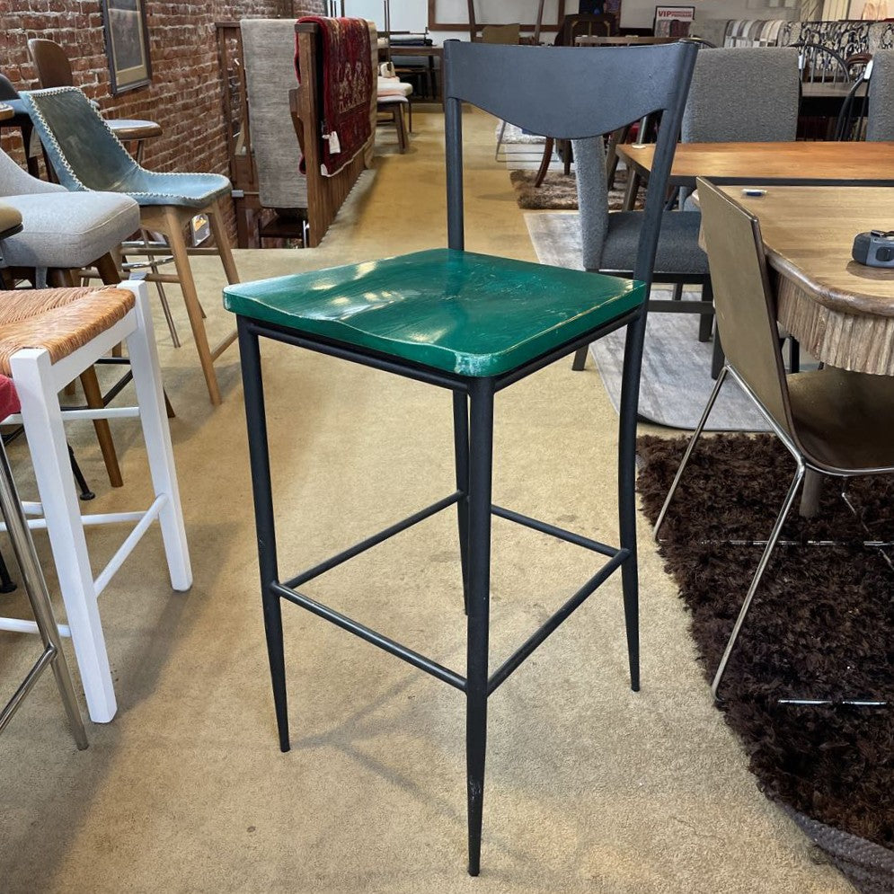 Scan Design Black Metal Stool with Green Wood Seat AS IS