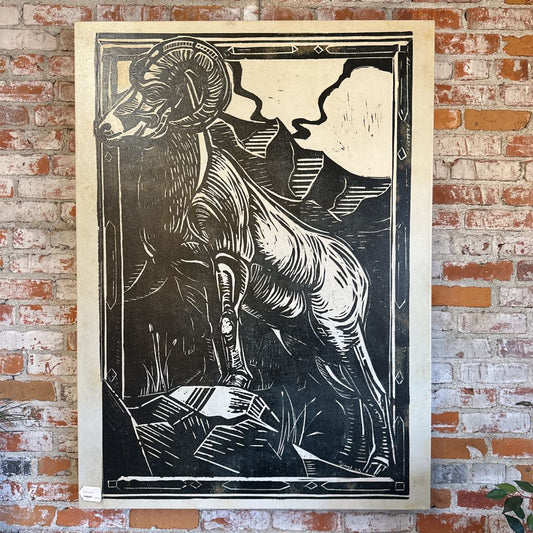 Linocut Ram Wall Art ART