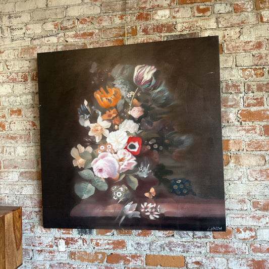 Floral painting on a brick wall