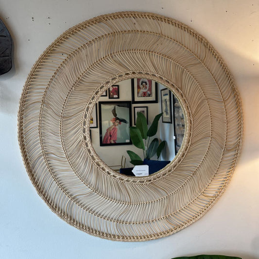 Round Wicker Frame Mirror