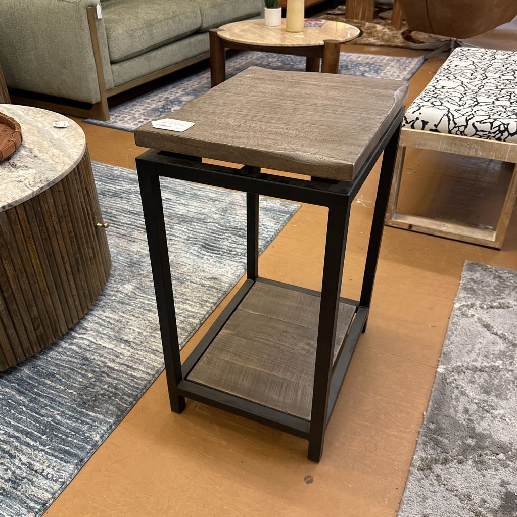Rustic Metal Frame Chairside Table C SIDE TABLES
