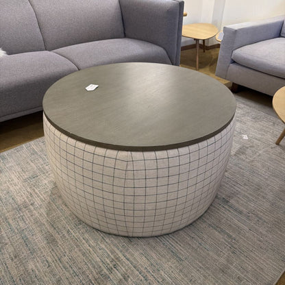 Plaid Storage Ottoman Wood Top