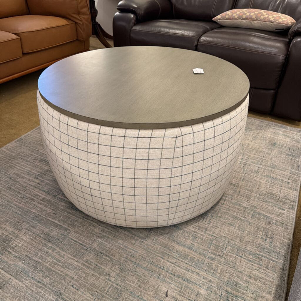 Plaid Storage Ottoman Wood Top