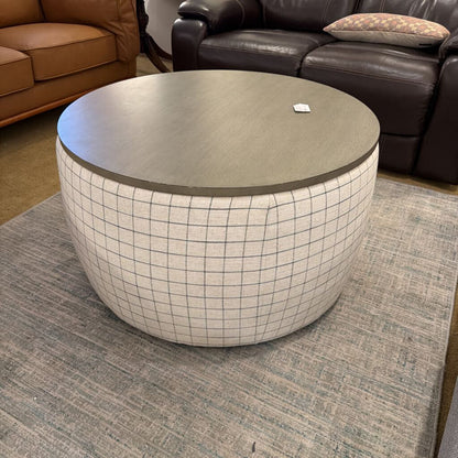 Plaid Storage Ottoman Wood Top