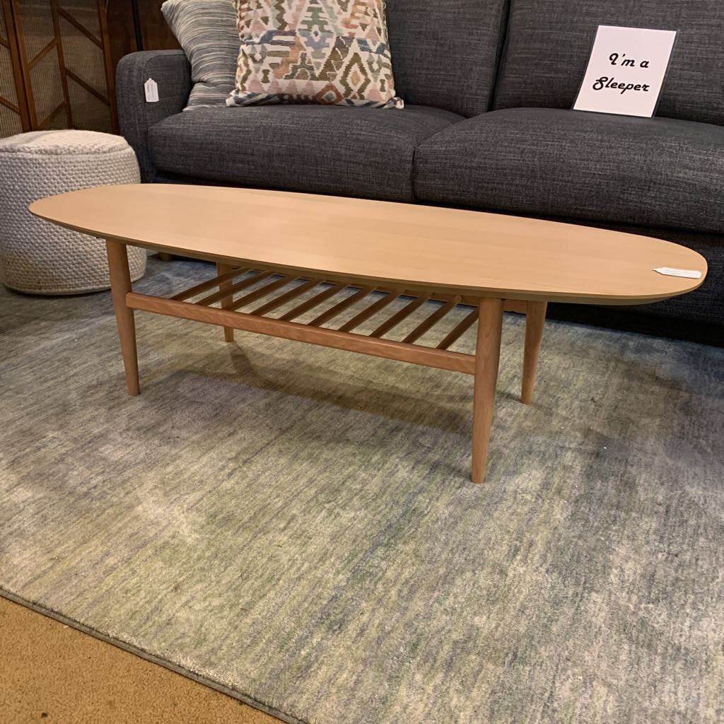 Oak Surfboard Coffee Table with Slatted Shelf
