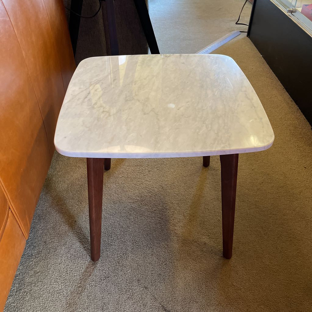 Square Marble Walnut Leg Side Table C SIDE TABLES