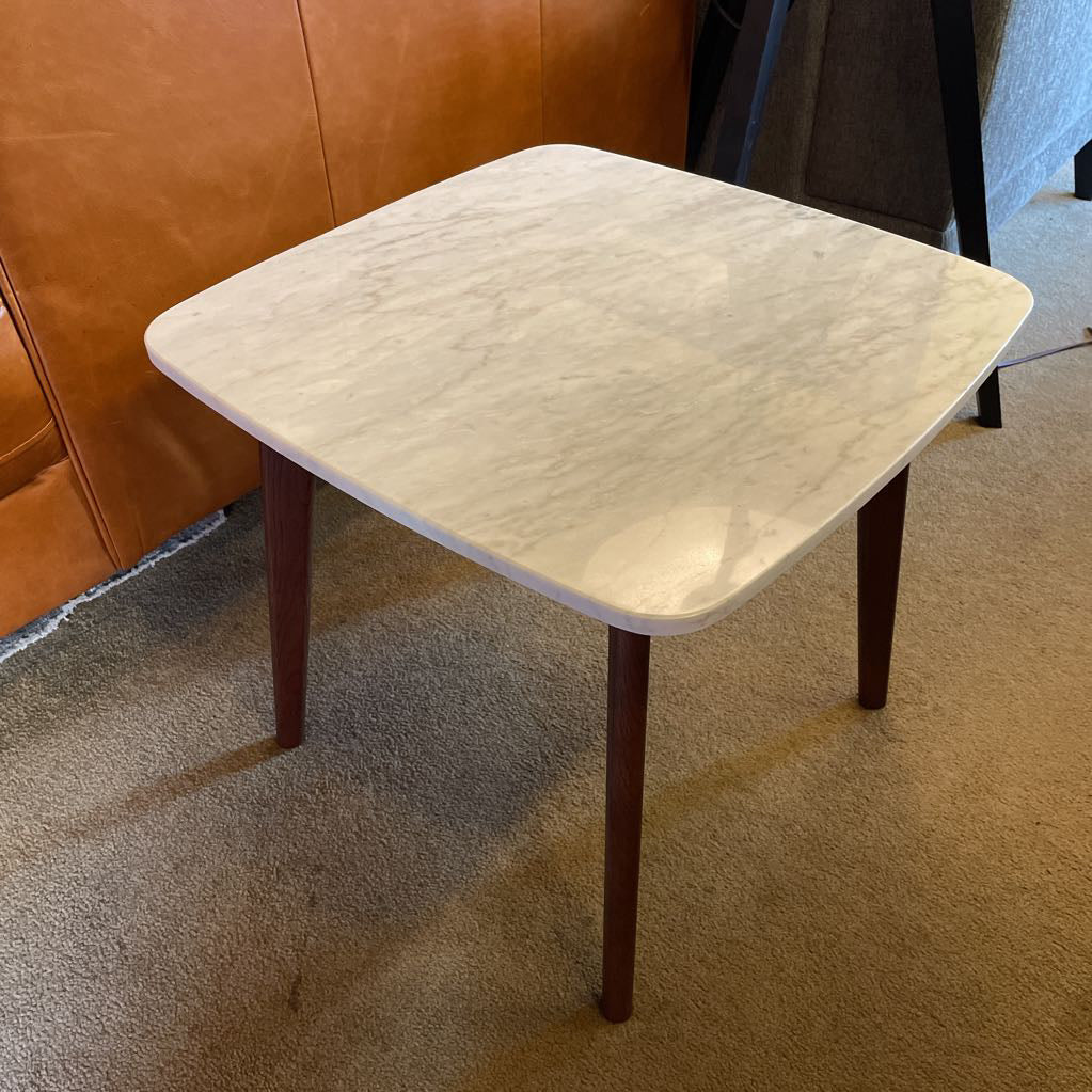 Square Marble Walnut Leg Side Table C SIDE TABLES