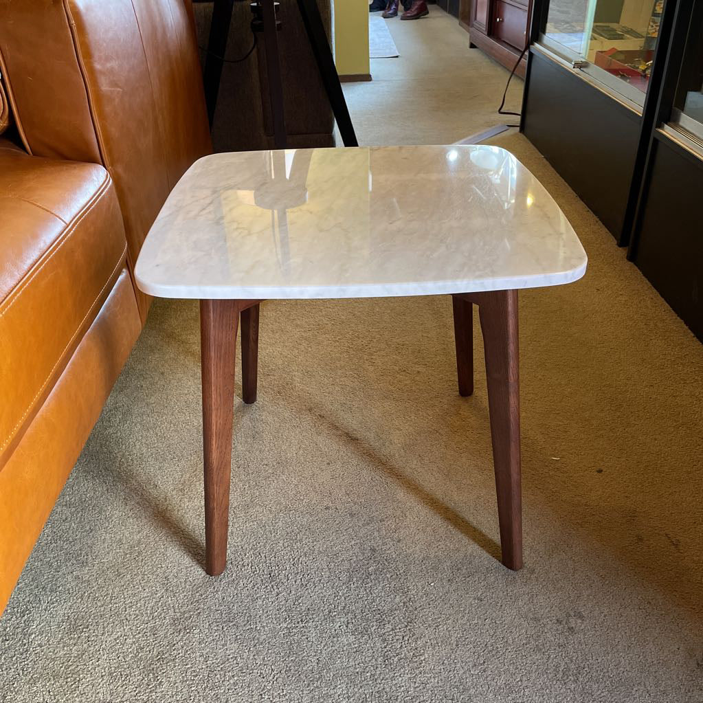 Square Marble Walnut Leg Side Table C SIDE TABLES