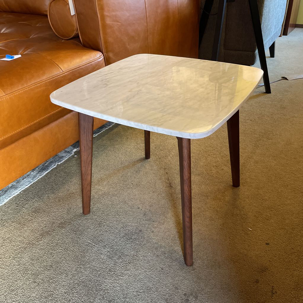 Square Marble Walnut Leg Side Table C SIDE TABLES