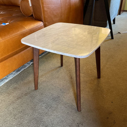 Square Marble Walnut Leg Side Table C SIDE TABLES