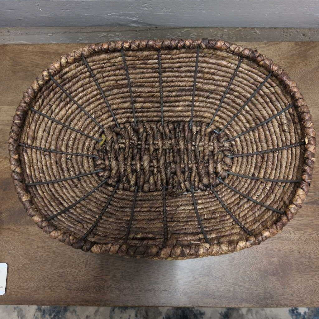 Woven basket on a wooden surface