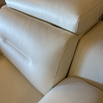 Close-up of a beige leather sofa