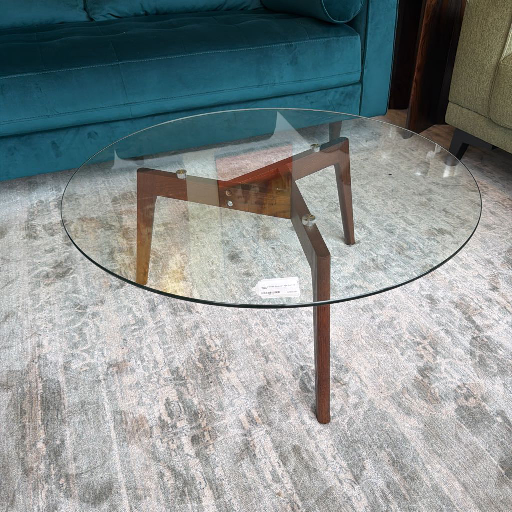 Round Glass Walnut Legs Coffee Table C COFFEE TABLES