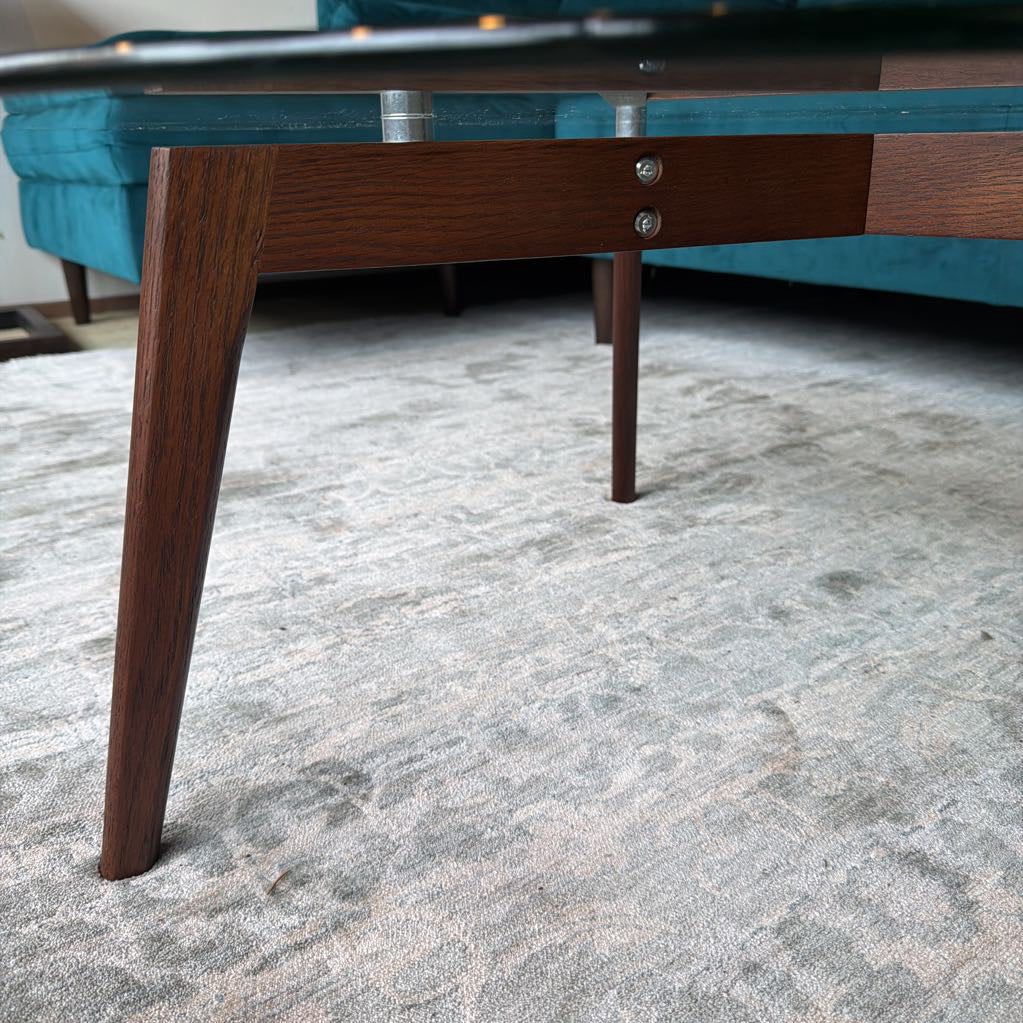 Round Glass Walnut Legs Coffee Table C COFFEE TABLES