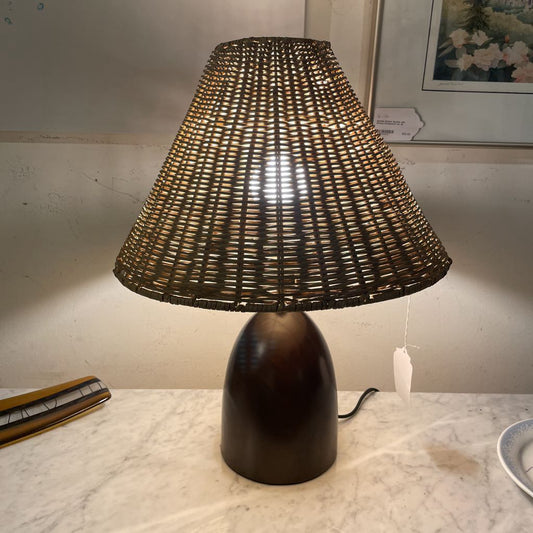 Wicker Shade Wood Base Small Table Lamp