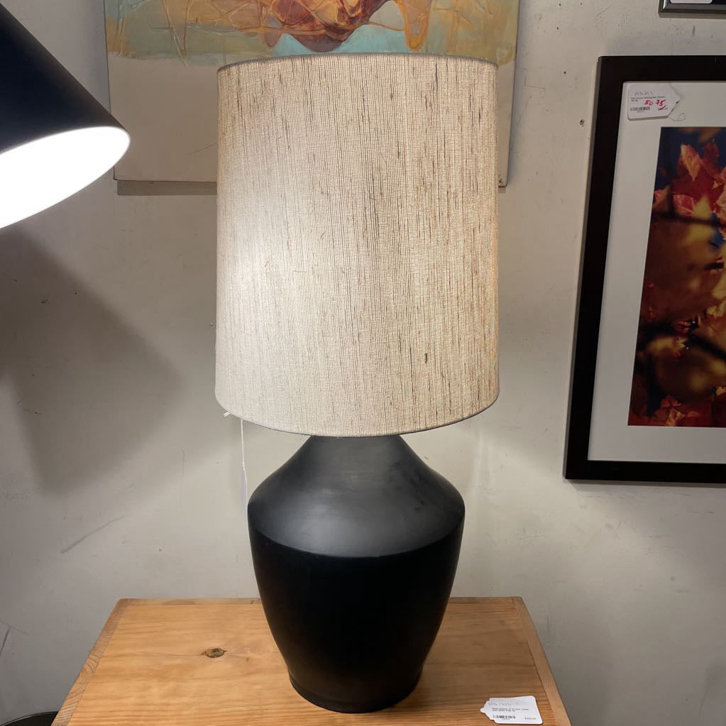 Black Urn Style Large Table Lamp w Jute Shade