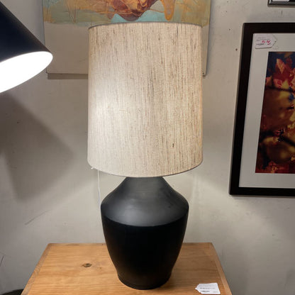 Black Urn Style Large Table Lamp w Jute Shade