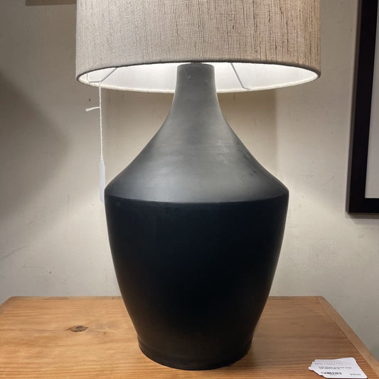 Black Urn Style Large Table Lamp w Jute Shade