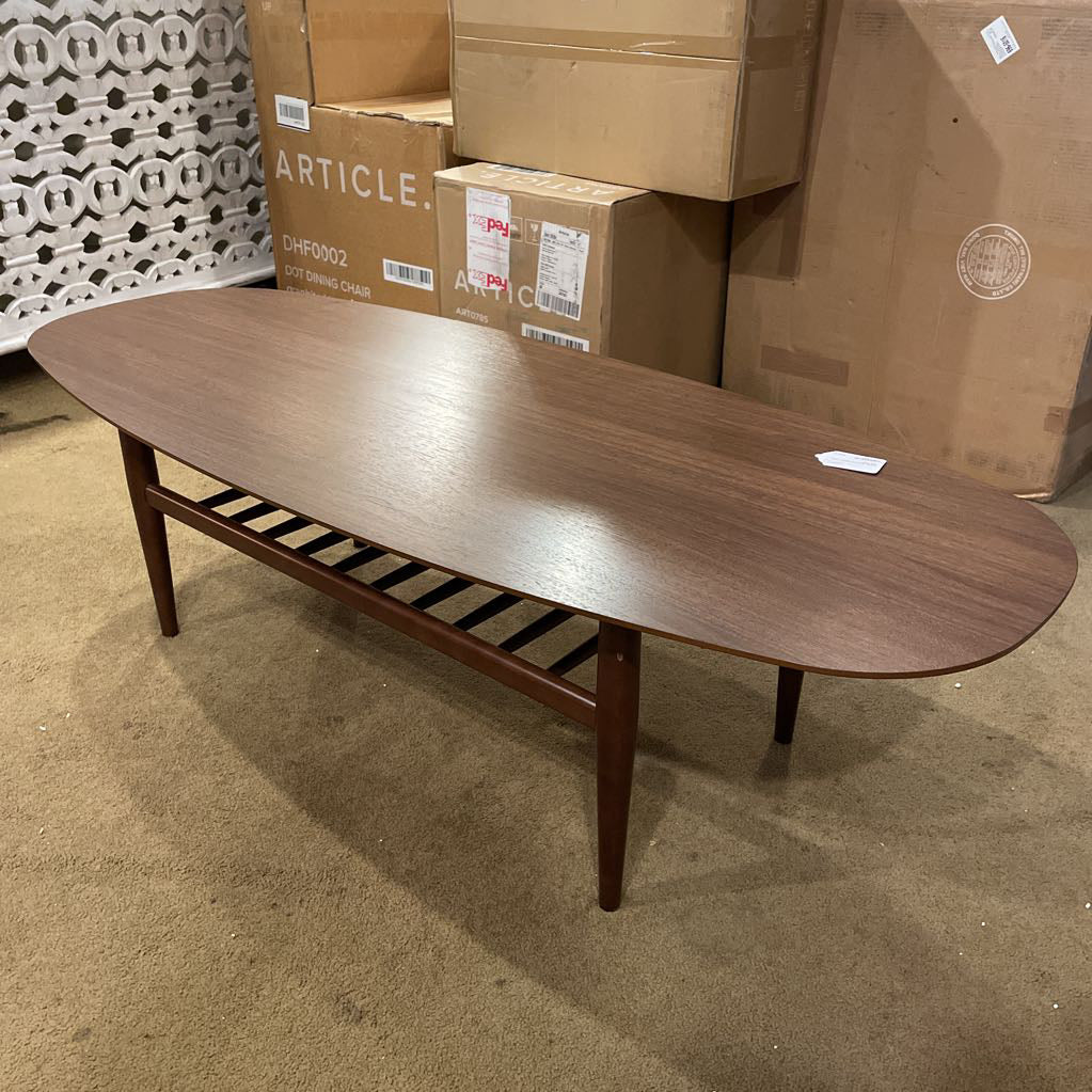 Walnut Surfboard Coffee Table with Shelf