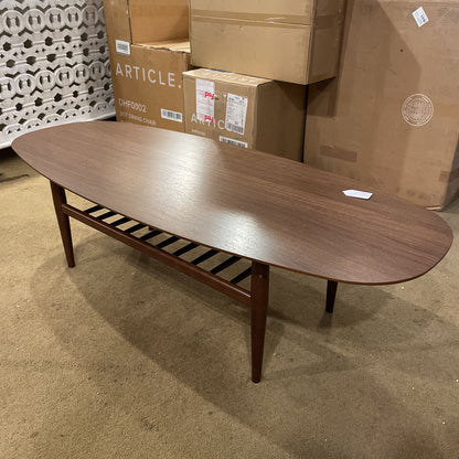 Walnut Surfboard Coffee Table with Shelf