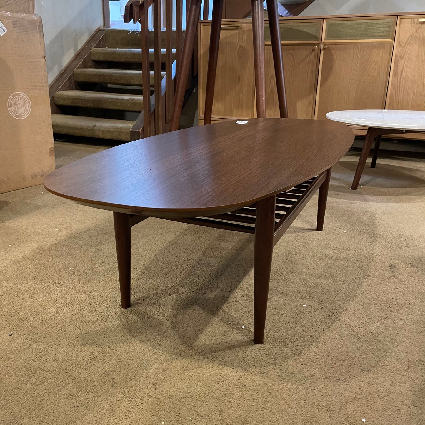 Walnut Surfboard Coffee Table with Shelf