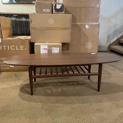 Walnut Surfboard Coffee Table with Shelf
