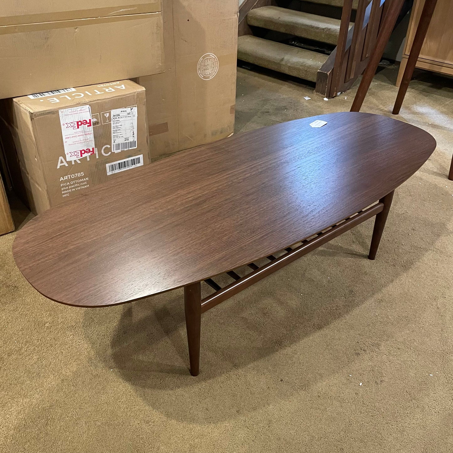 Walnut Surfboard Coffee Table with Shelf