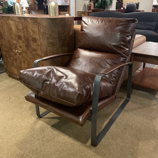 Metal Frame Brown Lthr Accent Chair
