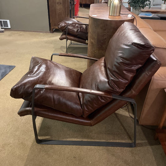 Metal Frame Brown Lthr Accent Chair