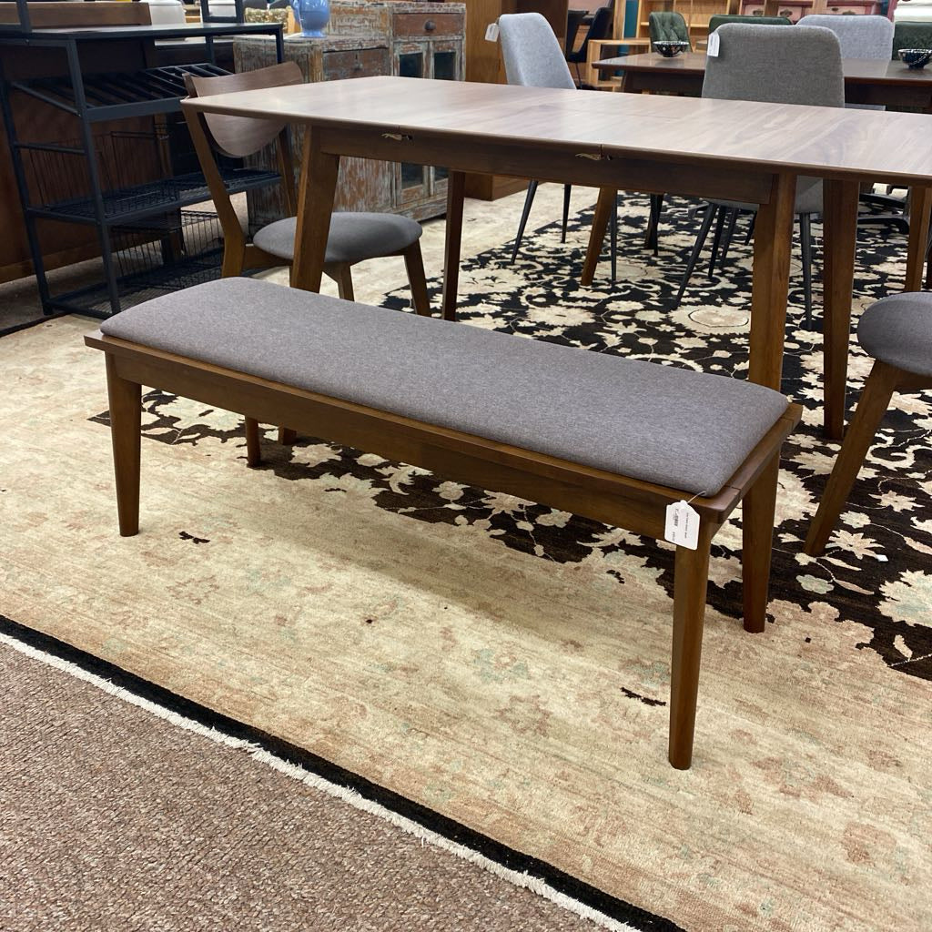 Grey Fabric Walnut Bench C DINING BENCHES
