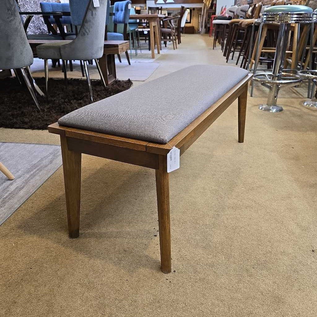 Grey Fabric Walnut Bench C DINING BENCHES