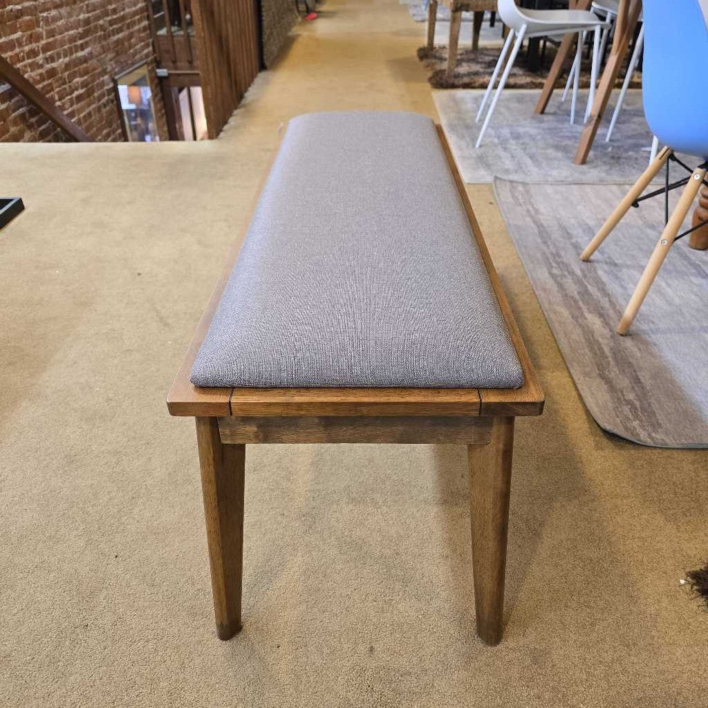 Grey Fabric Walnut Bench C DINING BENCHES