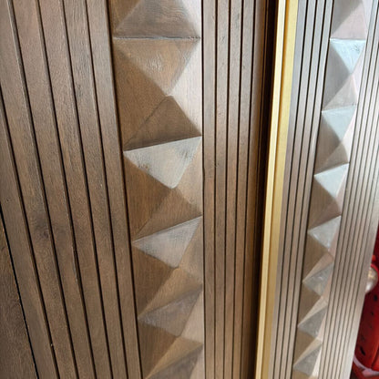 Close-up of wooden panels with geometric pattern