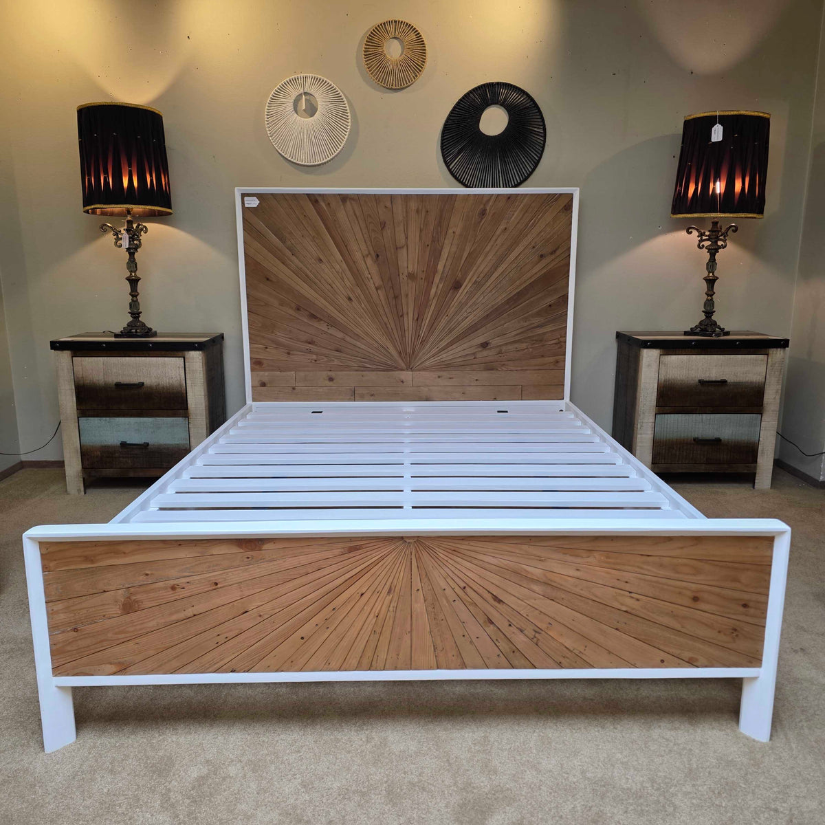 White Pattern Front Queen Bed C BED FRAMES