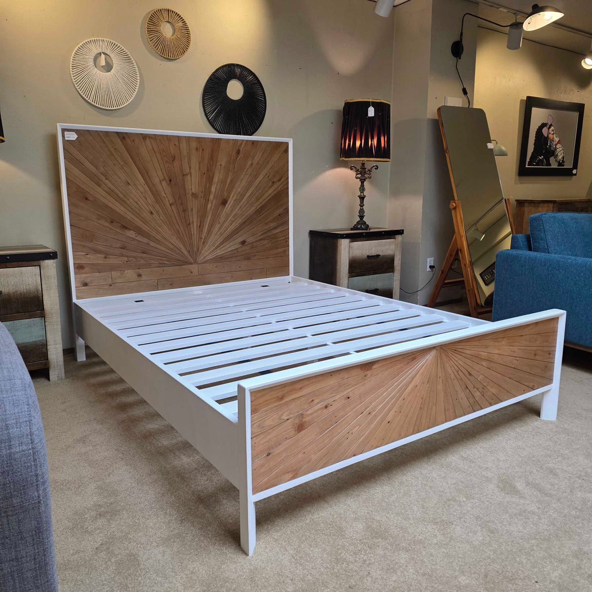 White Pattern Front Queen Bed C BED FRAMES