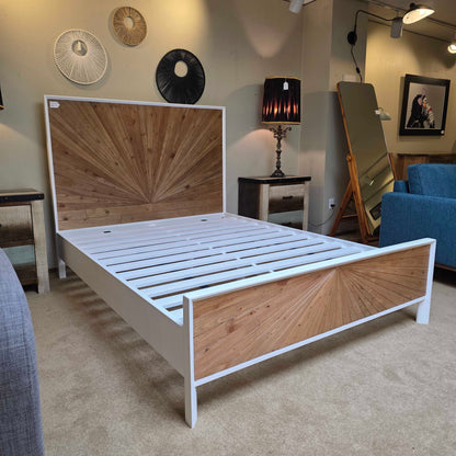 White Pattern Front Queen Bed C BED FRAMES