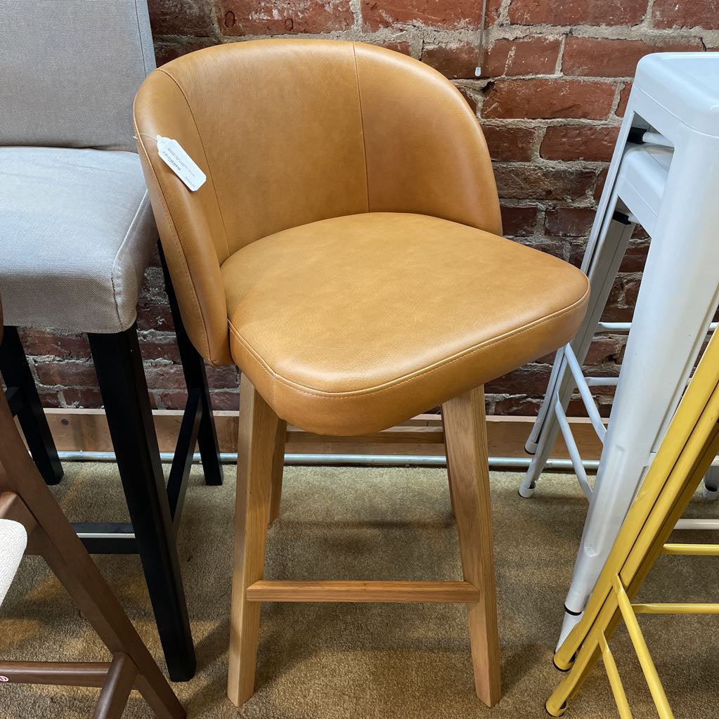 Curved Back Leather Swivel Blonde Leg Stool