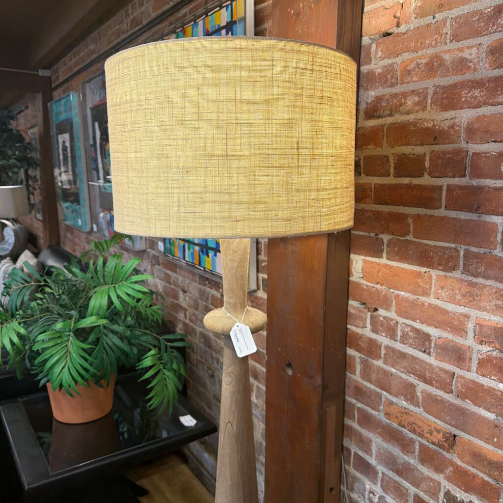 Dark Natural Wood Turned Floor Lamp