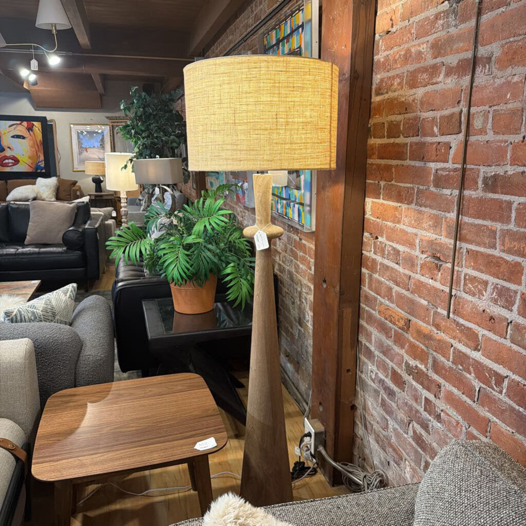 Dark Natural Wood Turned Floor Lamp