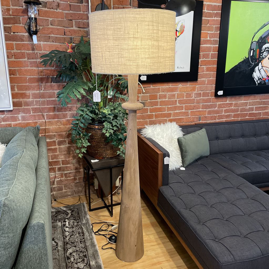 Dark Natural Wood Turned Floor Lamp LAMPS
