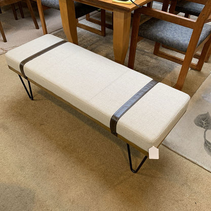 Beige Strapped Wood Bench