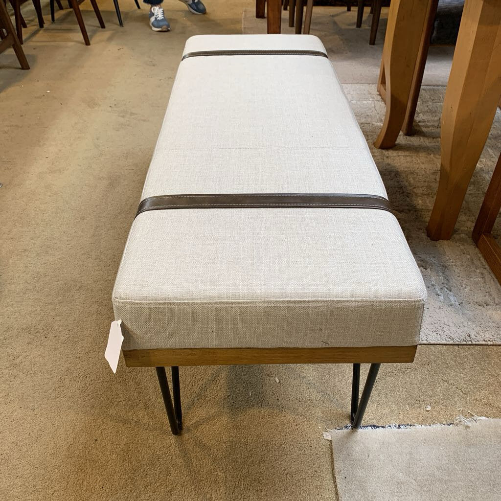 Beige Strapped Wood Bench