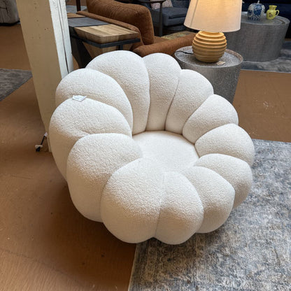 White Boucle Swivel Chair