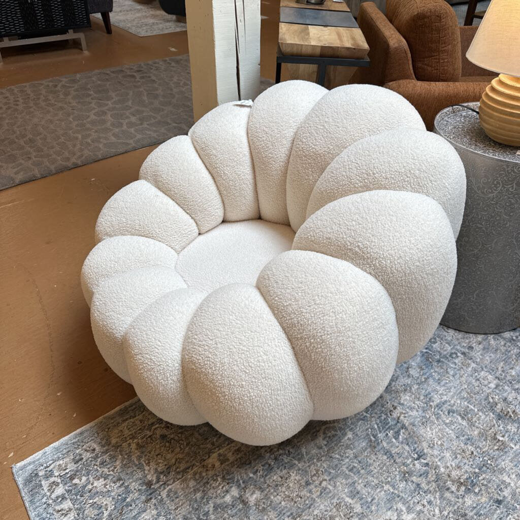 White Boucle Swivel Chair