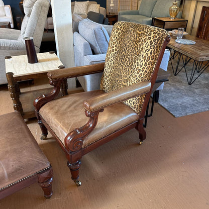 Chair with leopard print backrest in a furniture store setting