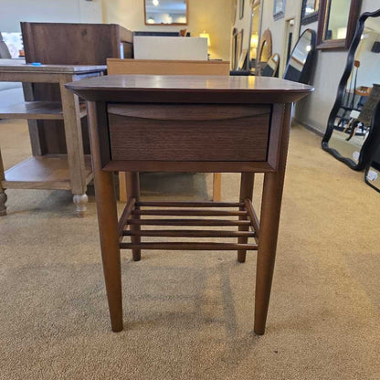 Walnut Single Drawer Slat Shelf Nightstand