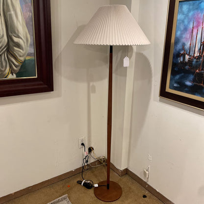 Tapered Wooden Floor Lamp w/ Fluted Shade