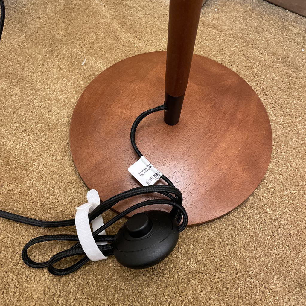 Tapered Wooden Floor Lamp w/ Fluted Shade